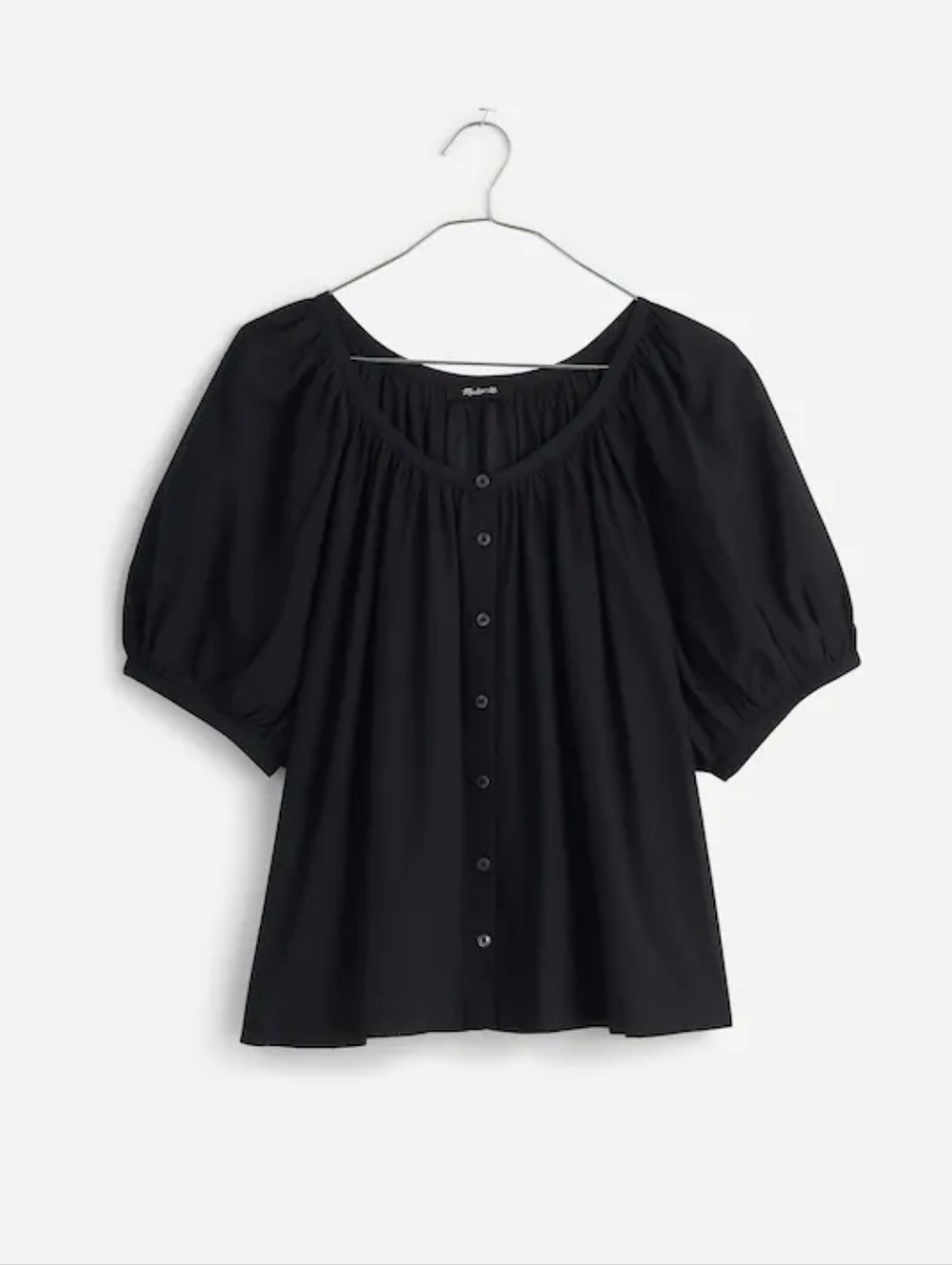 Puff-Sleeve A-Line Top In True Black